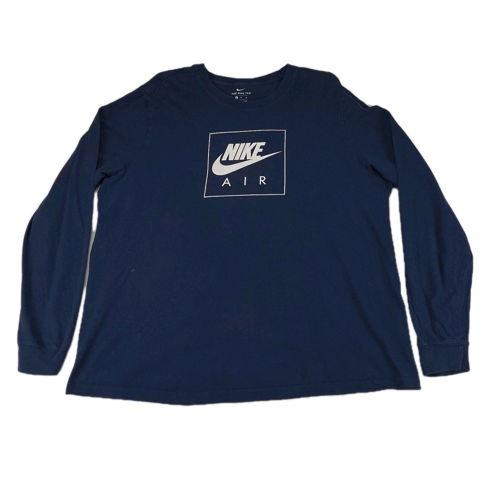 Nike Air Long Sleeve T-Shirt Mens XL Navy Blue Graphic Logo Crew Neck Cotton Tee